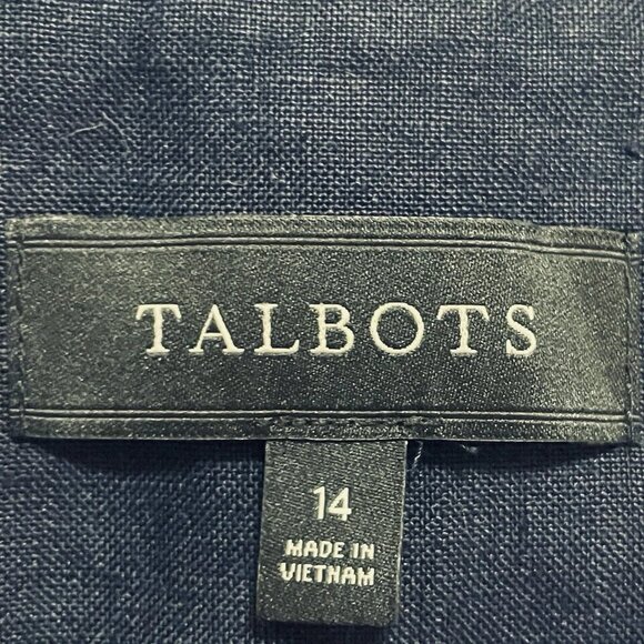 TALBOTS Navy Blue Piped 100% Linen Long Sleeve Jacket Sz 14 - Picture 5 of 11